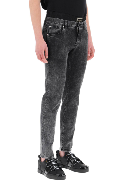 Shop Dolce & Gabbana Slim Fit Jeans With Boxers In Grey,black