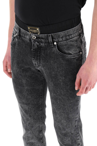 Shop Dolce & Gabbana Slim Fit Jeans With Boxers In Grey,black
