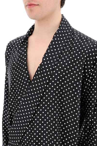 Shop Dolce & Gabbana Polka Dot Silk Shirt In Black,white