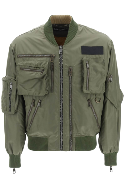 Shop Dolce & Gabbana Multi-zip Bomber Jacket In Khaki