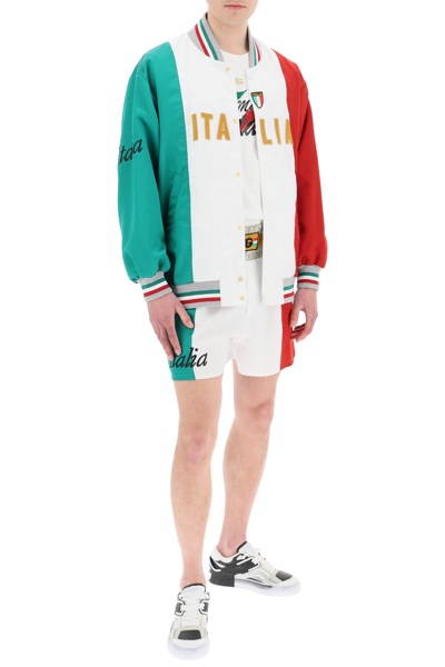 Shop Dolce & Gabbana Italian Flag Light Bomber Jacket In Green,white,red