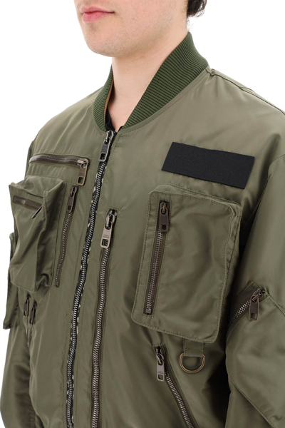 Shop Dolce & Gabbana Multi-zip Bomber Jacket In Khaki