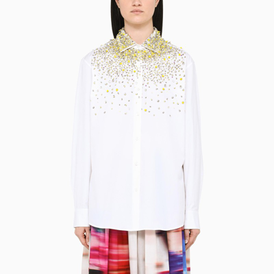 Shop Dries Van Noten White Poplin Shirt With Crystals And Pearls