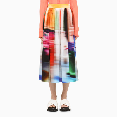 Shop Dries Van Noten Multicolour Printed Pleated Skirt In Multicolor