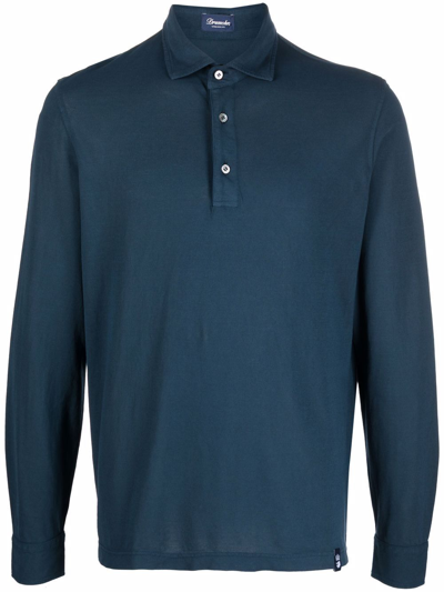 Shop Drumohr Long-sleeved Polo Shirt In Blue