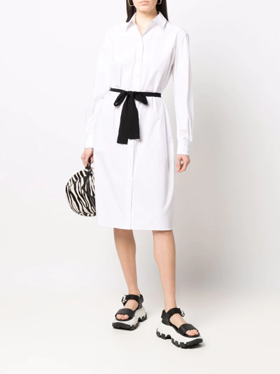 Shop Karl Lagerfeld X Amber Valletta Bow Belted Shirtdress In White