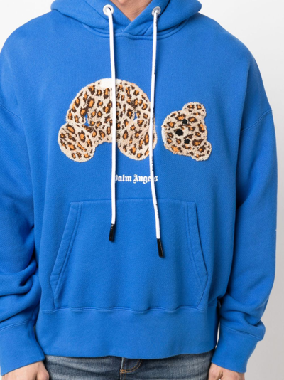 Shop Palm Angels Leopard Blue Drawstring Hoodie