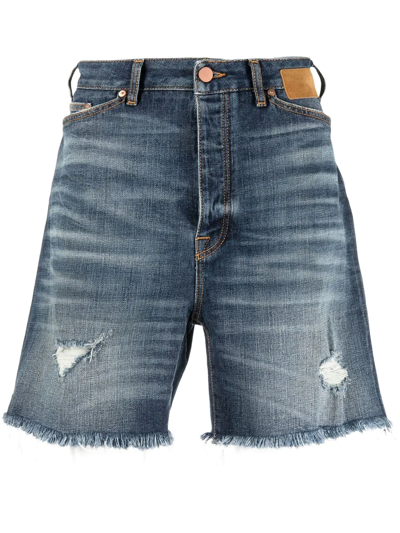 Shop Palm Angels Frayed Denim Shorts In Blue