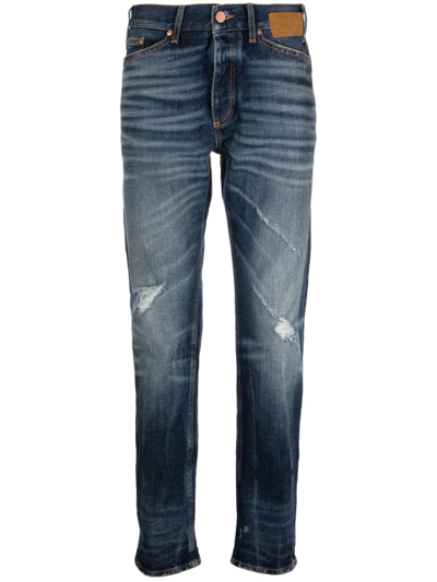 Shop Palm Angels Slim-fit Distressed Straight-leg Jeans In Blue