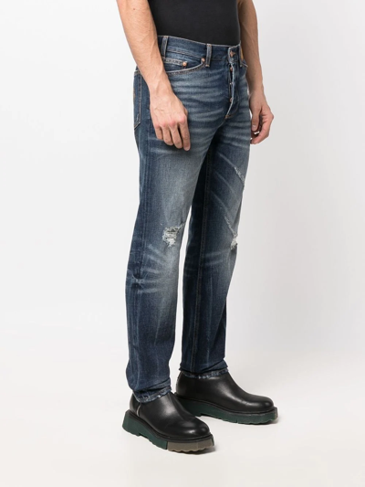 Shop Palm Angels Slim-fit Distressed Straight-leg Jeans In Blue