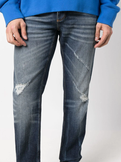 Shop Palm Angels Slim-fit Distressed Straight-leg Jeans In Blue