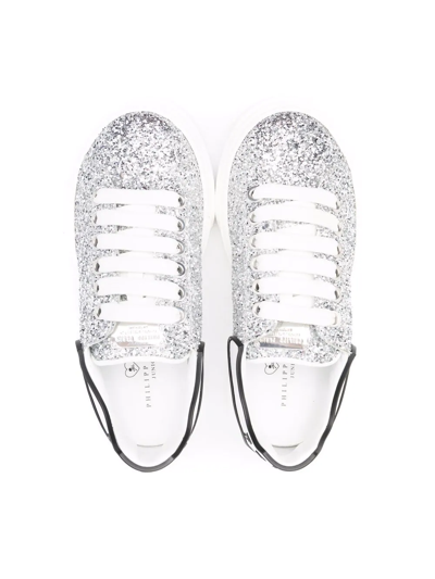 Shop Philipp Plein Junior Glitter-embellished Sneakers In Silver