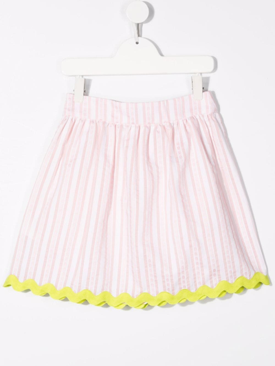 Shop Moschino Heart-button Striped Skirt In Pink