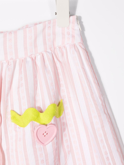 Shop Moschino Heart-button Striped Skirt In Pink