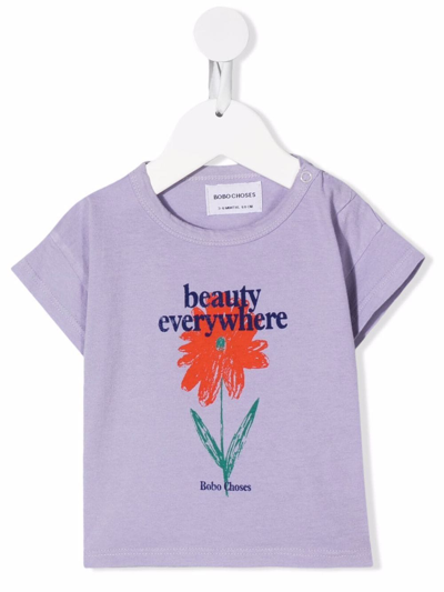 Shop Bobo Choses Floral-slogan Print T-shirt In Purple