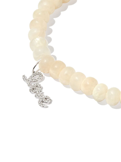 Shop Sydney Evan 14kt Yellow Gold Love Script Moonstone And Diamond Bracelet In Silver