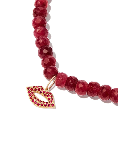 Sydney Evan 14kt Yellow Gold Lips Andalucite And Ruby Charm Bracelet In Gold