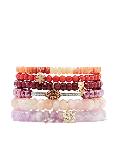 Sydney Evan 14kt Yellow Gold Lips Andalucite And Ruby Charm Bracelet In Gold