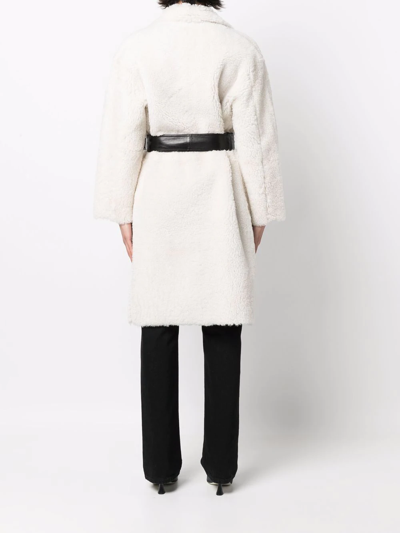 Shop Common Leisure Shearling Belted Midi Coat In Neutrals