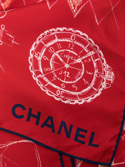 Pre-owned Chanel Graphic-print Silk Scarf In Red
