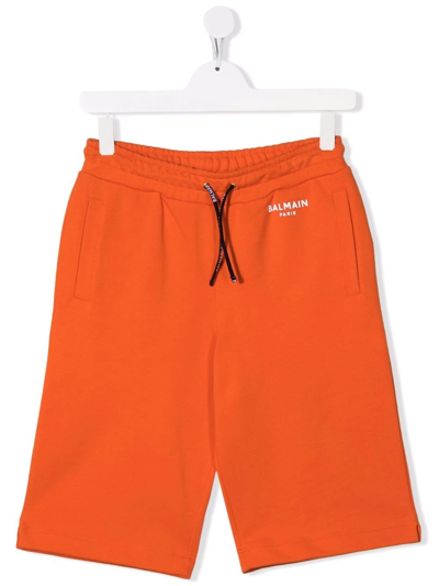 Shop Balmain Teen Logo-print Track Shorts In Orange