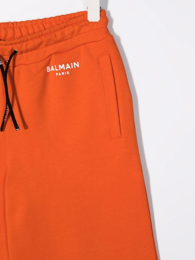 Shop Balmain Teen Logo-print Track Shorts In Orange