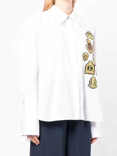 Shop Edward Achour Paris Embroidered Long-sleeve Shirt In White