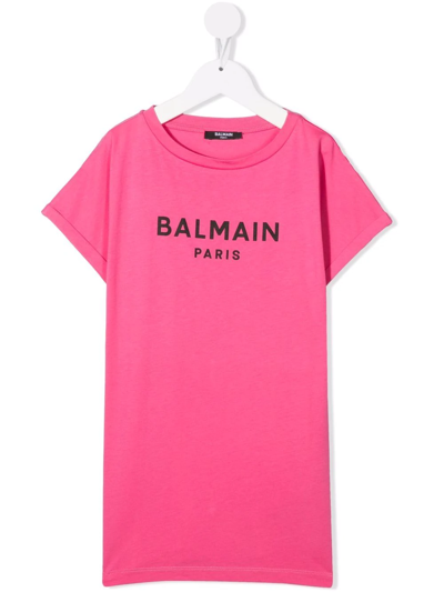 Shop Balmain Logo Print Cotton T-shirt In Pink