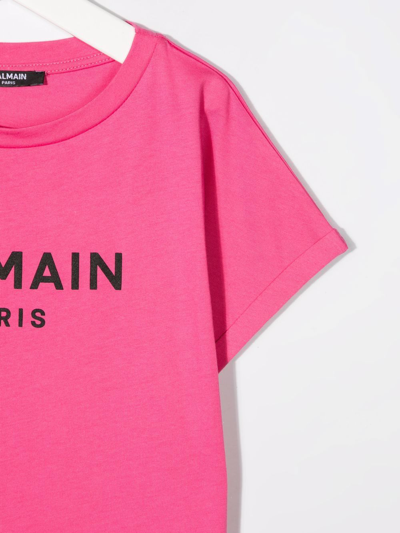 Shop Balmain Logo Print Cotton T-shirt In Pink