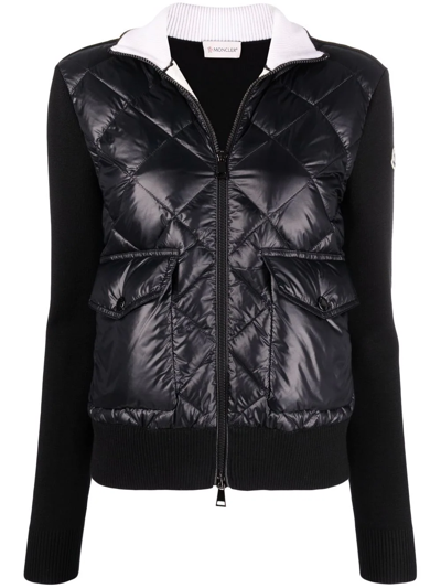 Moncler Panelled Wool Padded Jacket In Black