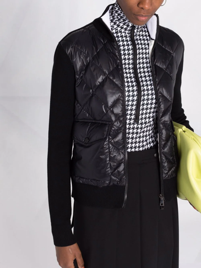 Moncler Panelled Wool Padded Jacket In Black