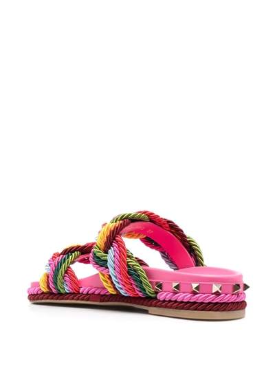 Shop Valentino Rockstud Rope Sandals In Pink