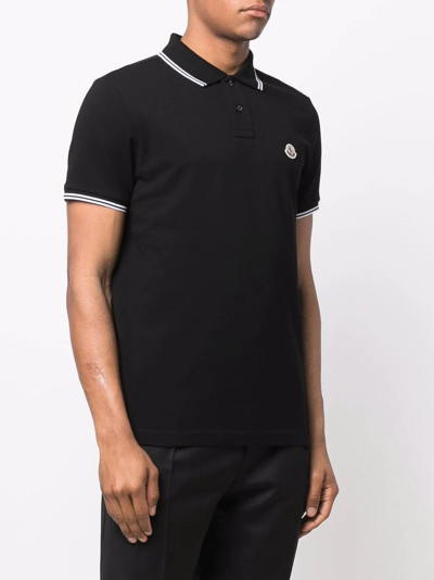 Shop Moncler Tipped Logo-patch Polo Shirt In Black