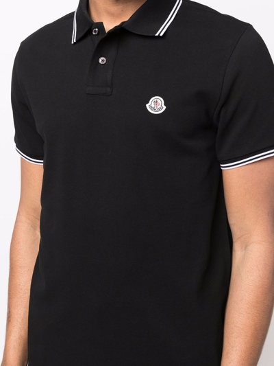 Shop Moncler Tipped Logo-patch Polo Shirt In Black