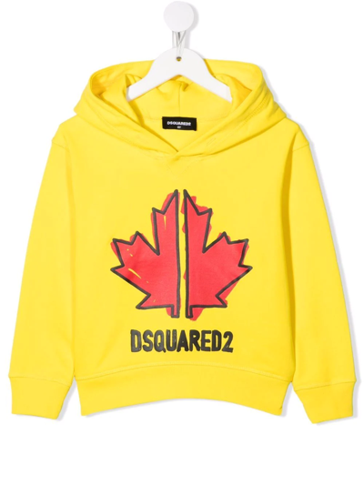 Shop Dsquared2 Leaf-print Hoodie In Yellow
