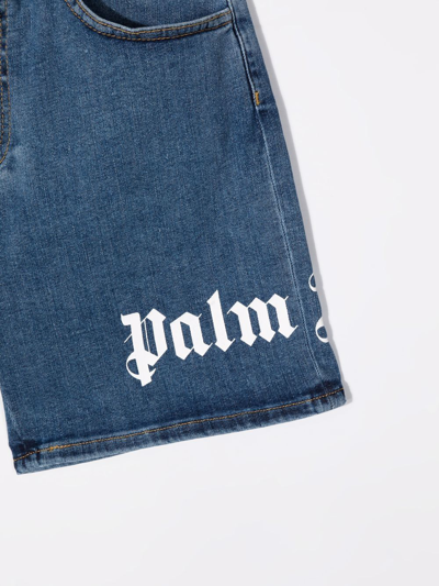 Shop Palm Angels Logo-print High-waisted Denim Shorts In Blue