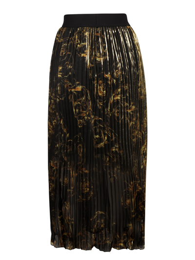 Shop Versace Jeans Couture Baroque Print Pleated Skirt In Black