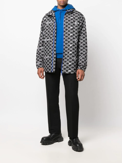 Off-white Monogram Print Hooded Windbreaker In Black