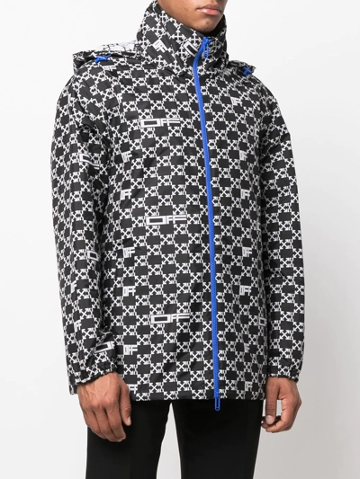 Off-white Monogram Print Hooded Windbreaker In Black