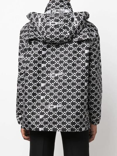 Off-white Monogram Print Hooded Windbreaker In Black