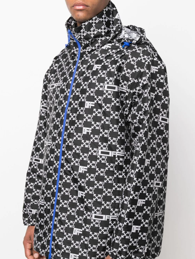 Off-white Monogram Print Hooded Windbreaker In Black