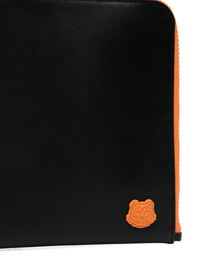 Shop Kenzo Logo-patch Zip-up Clutch Bag In Black