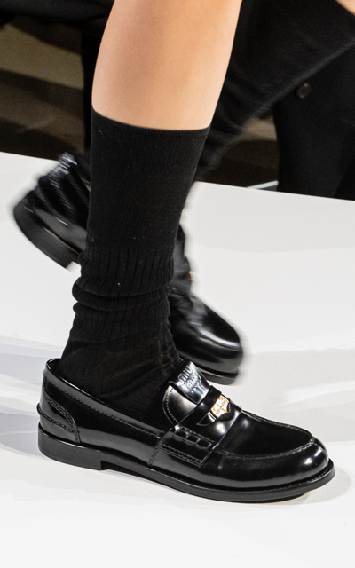 Shop Miu Miu Patent Spazzolato Leather Loafers In Black