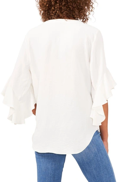 Shop Vince Camuto Ruffle Sleeve Split Neck Blouse In New Ivory