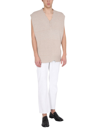 Shop Maison Margiela Destroyed Fit Vest In Beige