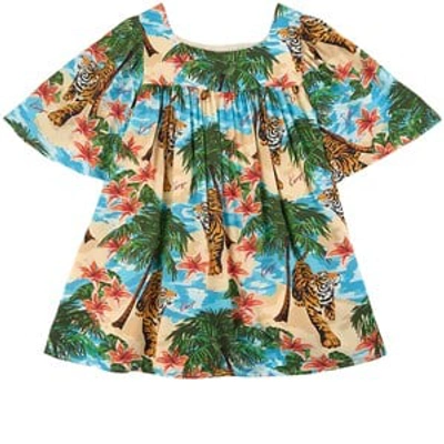 Shop Kenzo Kids Multicolor Tropical Dress In Cream