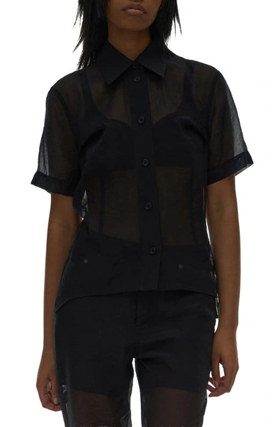 Shop Helmut Lang Sheer Button-up Shirt In Black