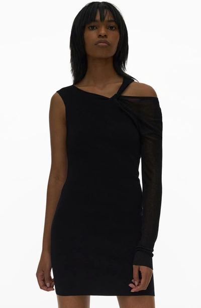 Shop Helmut Lang Twist One-shoulder Long Sleeve Dress In Black