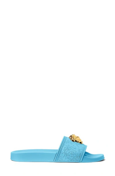Shop Versace Medusa Slide Sandal In Sky- Gold