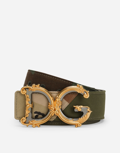 Shop Dolce & Gabbana Camouflage Patchwork Belt With Baroque Dg Logo In Multicolor